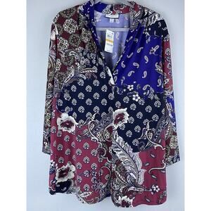 NWT Charter Club Sz 3X Modern Muse V Neck 3/4 Slv Pltd Shldr Rnd Btm Blouse